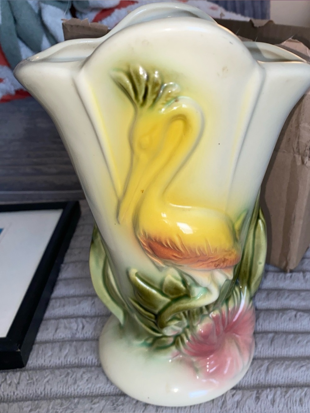 Hull Pottery Mid Century Modern Embossed Vintage "Heron" Ceramic Vase From 1940s